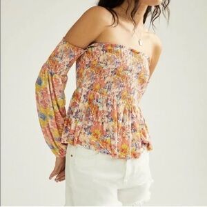Anthropologie Off Shoulder Floral Smocked Top